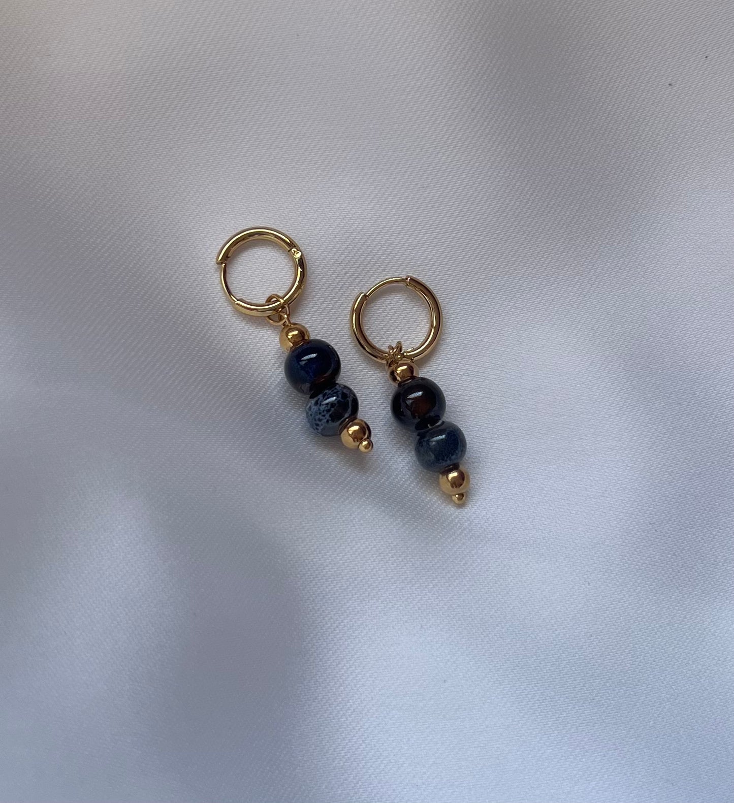 Pendientes "Marrakesh" Aro con Piedras Naturales Marrón y Azul